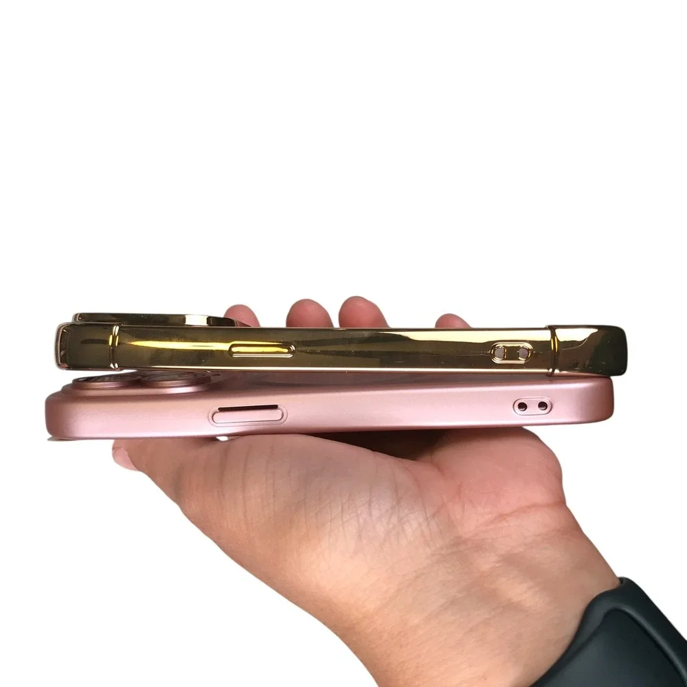 iPhone 15 Pro Case Cover MagSafe Protective Gold Clear‎ Pink Phone Cover E14Q
